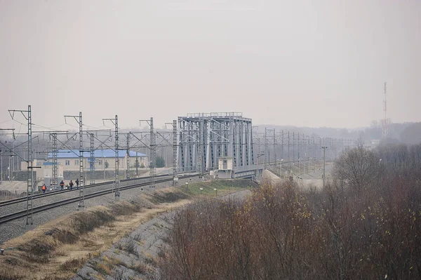 Railway Bridge Nerl River Bogolyubovo District — Fotografia de Stock