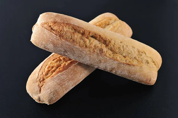 Two Mini Baguettes Black Background French Cuisine — Stok fotoğraf