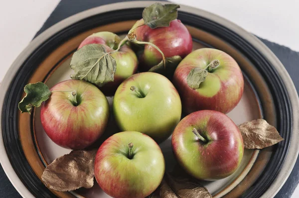 Red Ripe Apples Plate Group Apples — Stockfoto