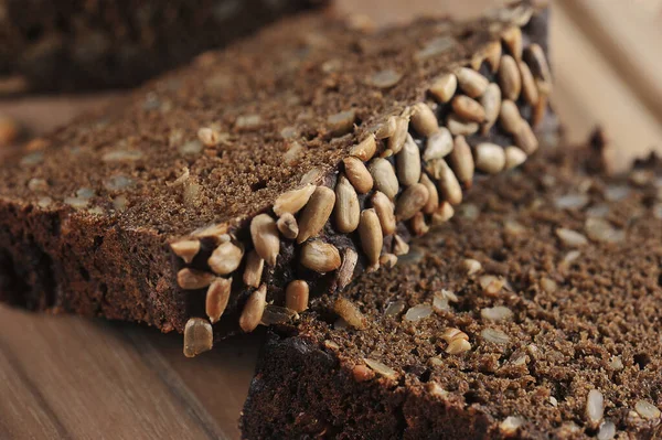 Bread Sunflower Seeds Wooden Board — Stok fotoğraf