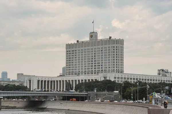 MOSCOW, RUSSIA - August 7, 2021: building of the House of the Government of the Russian Federation on Krasnopresnenskaya embankment in Moscow