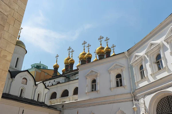 Moscow Russia June 2021 View Golden Domes Cathedral Square Kremlin — стокове фото