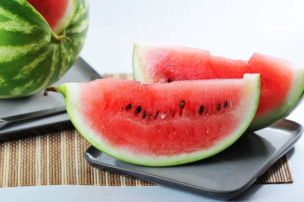Watermelon Slices Plate Red Watermelon Pulp — Zdjęcie stockowe