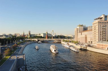 MOSCOW, RUSSIA - June 18, 2021: view from the Patriarchal bridge to the Kremlin in Moscow