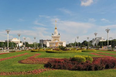 MOSCOW, RUSSIA - June 13, 2021: view of the central pavilion in the VDNH park in Moscow