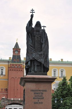 MOSCOW, RUSSIA - June 6, 2021: monument to the Holy Martyr Hermogenes in the Alexander Garden in Moscow