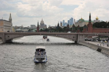 MOSCOW, RUSSIA - June 6, 2021: panorama of moscow-view of the Moscow river and the Bolshoy Moskvoretsky bridge in Moscow