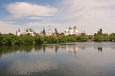 MOSCOW, RUSSIA - May 23, 2021: view of the Izmailovsky Kremlin  silver-grape pond in Moscow