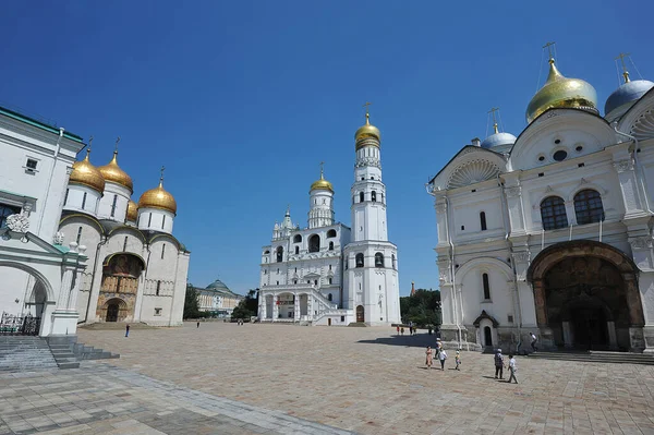 MOSCOW, RUSSIA - June 26, 2021: view of the churches and belfries on Sobornaya Square in the Kremlin in Moscow
