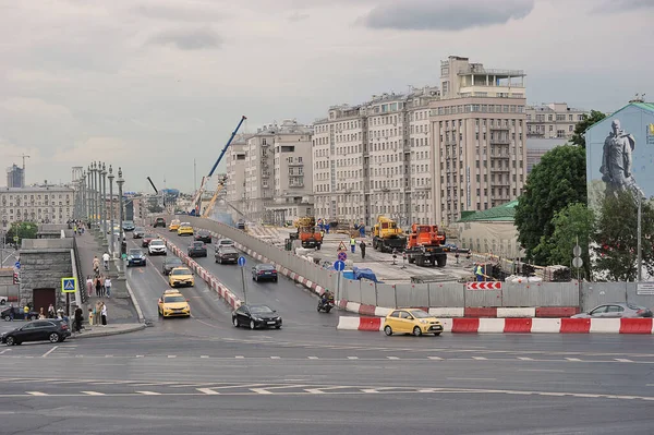 MOSCOW, RUSSIA - June 6, 2021: Construction of a viaduct on Volkhonka Street in Moscow