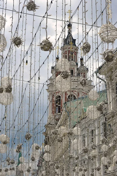 Moscow Russia June 2021 Garland Decoration Nikolskaya Street Moscow — Foto Stock