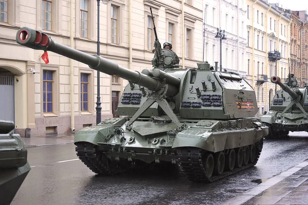 Petersburg Russia May 2021 Military Equipment Self Propelled Artillery Petersburg — стоковое фото