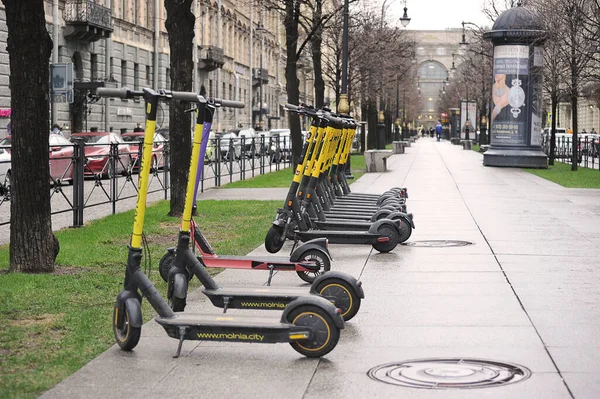 Saint Petersburg Russia May 2021 Rental Electric Scooters Sharing Saint —  Fotos de Stock