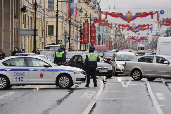 Saint Petersburg Russia May 2021 Traffic Police Block Traffic Nevsky — Stock fotografie