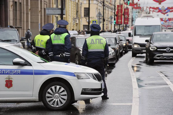 Saint Petersburg Russia May 2021 Traffic Police Block Traffic Nevsky — Stock fotografie