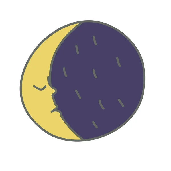 Luna Character Comic Cartoon Style Crescent Moon Night Sky Face — Vetor de Stock