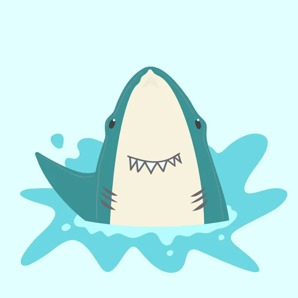Ilustración Tiburón Lindo Estilo Dibujos Animados — Vector de stock