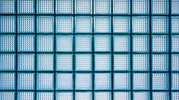 Vierkant Patroon Van Glas Blok Muur Achtergrond Uitzicht Van Binnenuit — Stockfoto