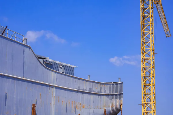 Vista Laterale Dello Scafo Delle Navi Metalliche Durante Lavori Manutenzione — Foto Stock