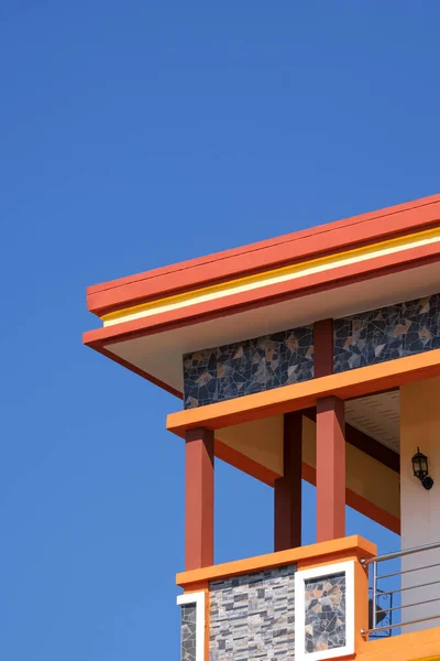 Low Angle View Terrace Colorful Vintage Building Blue Clear Sky — Stock Photo, Image