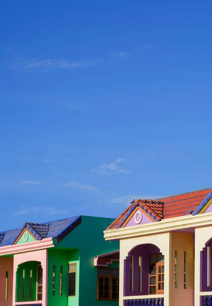 Architecture Background Old Vintage Colorful Houses Blue Sky Minimal Style — Stockfoto