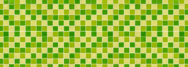 Abstrakcyjny Kwadratowy Wzór Nowoczesnej Zielonej Mozaiki Płytki Tle Ściany Panoramiczny — Zdjęcie stockowe