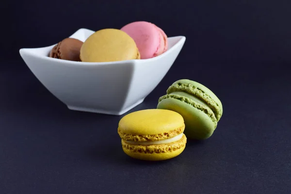 Macarons Isolated Black Background Typical French Sweet — Stock Photo, Image