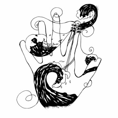 El çizimi el ve deniz dalgaları çizimi.