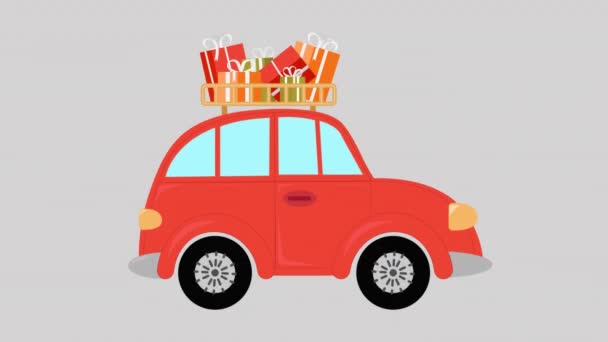 Red Vintage Car Transporting Gift Boxes Animation Flat Loop Animation — Stock Video