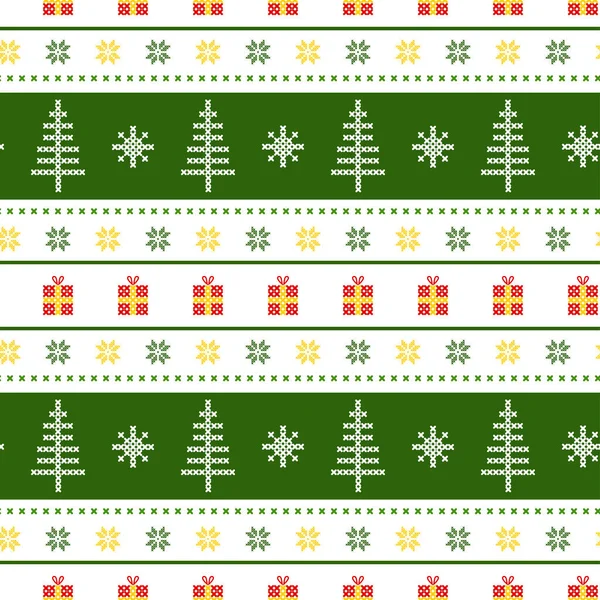 Fond Sans Couture Des Arbres Noël Des Cadeaux Des Flocons — Image vectorielle