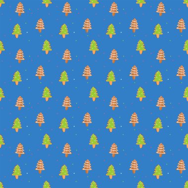 Mavi Arkaplanda Noel desenli zencefilli Noel Ağaçları Şablonu