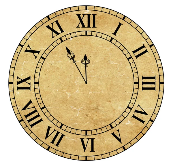 Mostrador Relógio Com Papel Antigo Tempo Cinco Minutos Doze — Fotografia de Stock