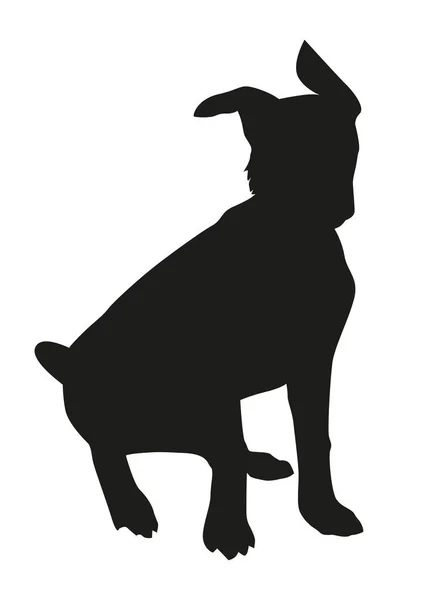 耳垂的小狗 黑狗的轮廓 — 图库矢量图片