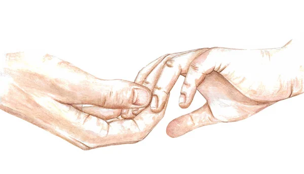 Hand Drawn Watercolor Illustration Two Touching Hands Parts Body Idea — Stok fotoğraf