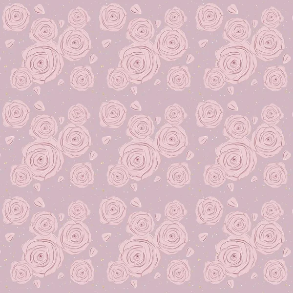 Digital roses and gold glitter pattern on lilac colored background. Idea for posters, postcards, print, book cover, wallpaper, etc.