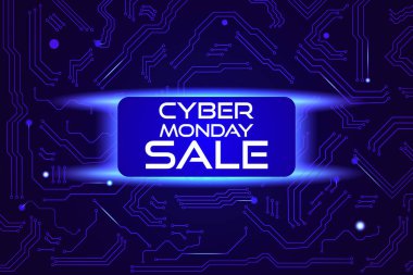 Pazartesi siber etkinliği için teknoloji satışı afişi. Satış promosyonun için vektör sanatı.