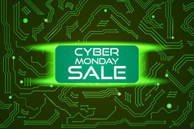 Pazartesi siber etkinliği için teknoloji satışı afişi. Satış promosyonun için vektör sanatı.