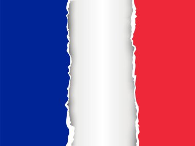 Fransa bayrağı kağıt ve beyaz arka plan metin, vektör sanat ve çizim alanı ile sökük.