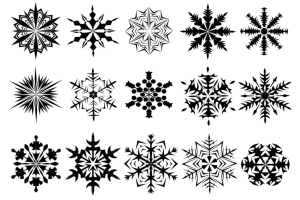 Snöflingor Vektorsamling Vintersnöikoner Nyår Och Julpynt — Stock vektor