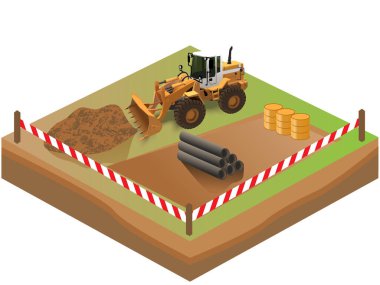 Tekerlek yükleyicisinin ayrıntılı vektör çizimi. Infographic illüstrasyon oluşturmak için kullanılabilir.