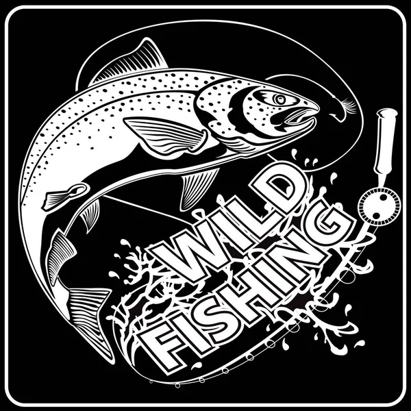 Vahşi Somon Balığının Siyah Beyaz Çizimi Vektör Illüstrasyonu Web Tasarımı — Stok Vektör