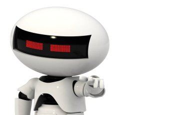 Robot 3D, beyaz arkaplanda çizim yapıyor. Droid 3D görüntüleme. Teknoloji bilimi ve fütüristik geçmiş.