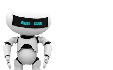 Robot 3D, beyaz arkaplanda çizim yapıyor. Droid 3D görüntüleme. Teknoloji bilimi ve fütüristik geçmiş.