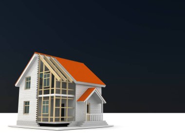 çerçeve ev inşaat vinç ve zincir ile beyaz arka plan üzerinde 3D Illustration. Yapı tema arka plan.