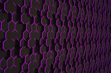 Renkli soyut siyah altıgen arkaplan. Renkli yüksek teknolojili geleceksel geometrik desen