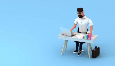 Gözlüklü gülümseyen iş adamı. Borsa simsarının reklam posteri. Başarılı bir adam. Ofiste çalışan sakallı adam..