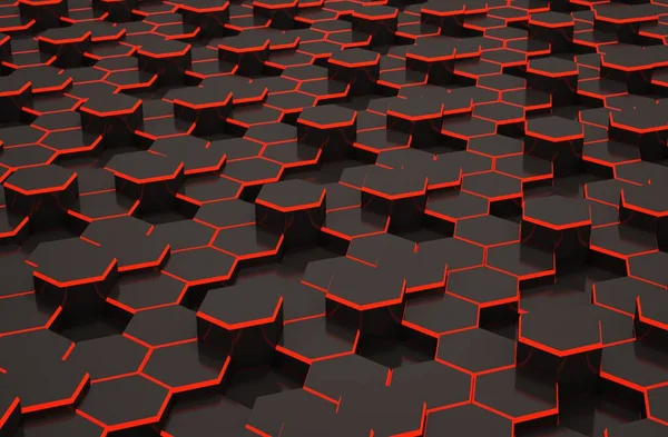 Abstrato Fundo Hexágono Preto Com Linha Vermelha Padrão Geométrico Futurista — Fotografia de Stock