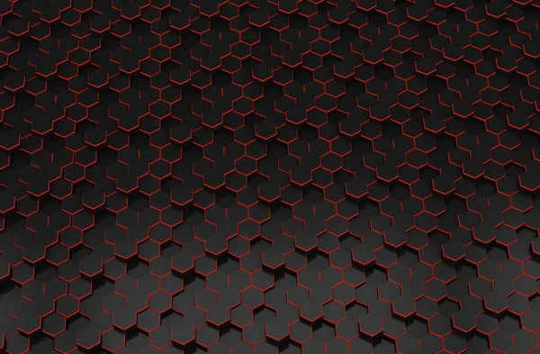 Αφηρημένο Μαύρο Εξάγωνο Φόντο Κόκκινη Γραμμή Χρωματισμένο Υψηλής Τεχνολογίας Φουτουριστικό — Φωτογραφία Αρχείου