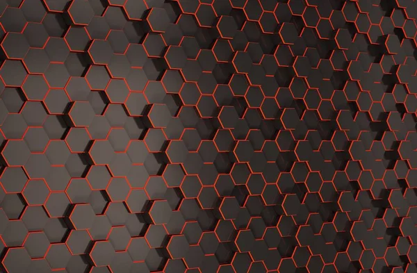 赤線の黒六角形の背景 カラーハイテク未来幾何学模様 — ストック写真