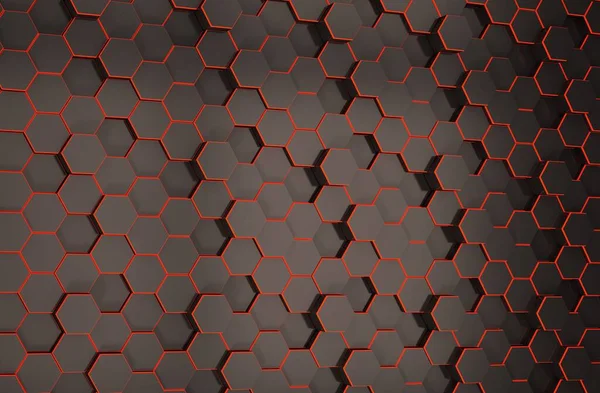 Abstract Black Hexagon Background Red Line Colored Tech Futuristic Geometric — Stock Photo, Image